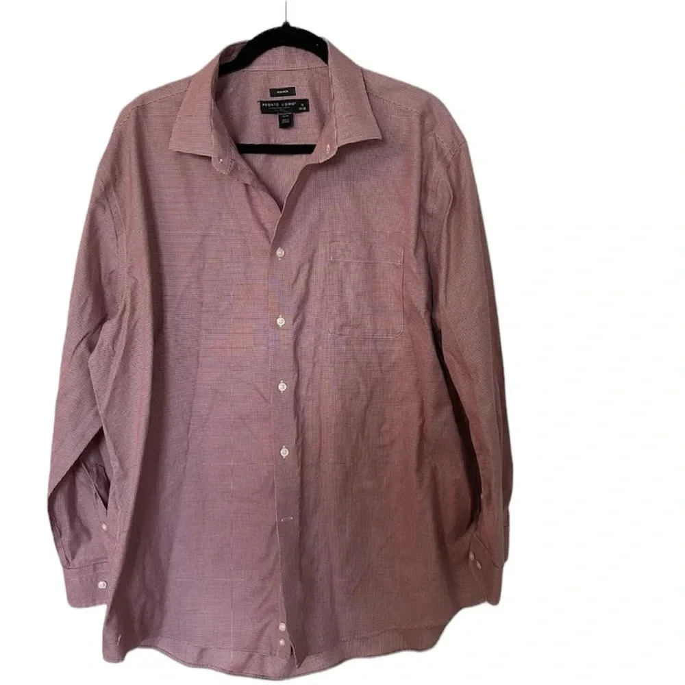 Pronto Uomo Men’s Long Sleeve Casual Button Down Non-Iron Shirt Sz 18 34/35 GUC